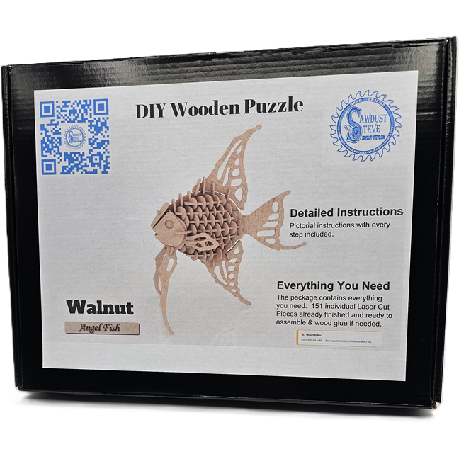 3D DIY Puzzles Angle Fish - Walnut, Unpainted with Paint Kit, Painted Basswood or Acrylic