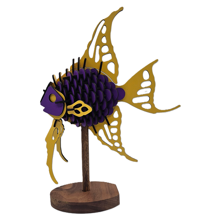 3D DIY Puzzles Angle Fish - Walnut, Unpainted with Paint Kit, Painted Basswood or Acrylic