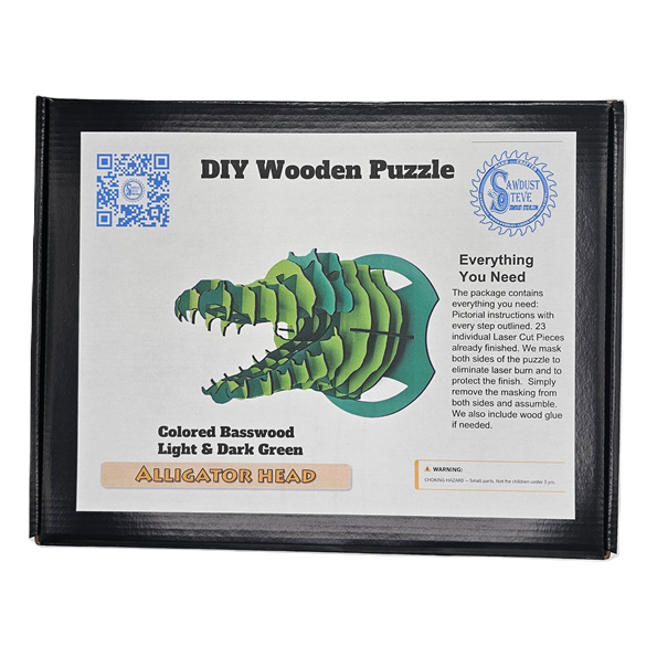 3D DIY Puzzel of Alligator Head - Walnut, Unpainted with Paint Kit or Colored Basswood