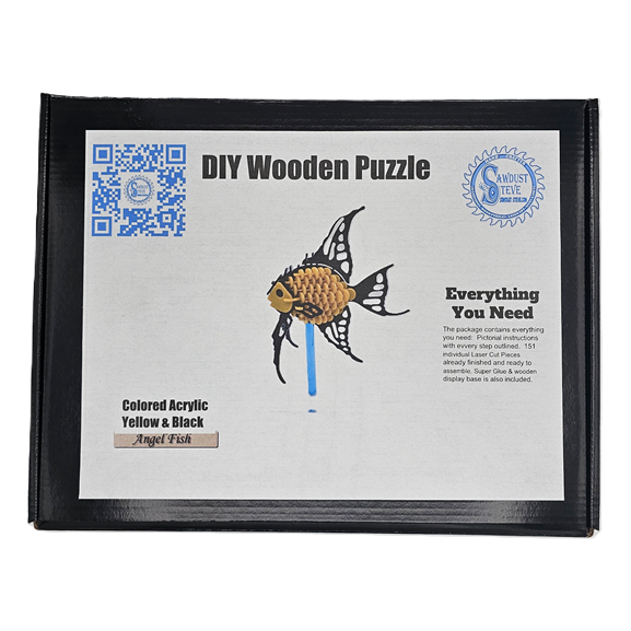 3D DIY Puzzles Angle Fish - Walnut, Unpainted with Paint Kit, Painted Basswood or Acrylic