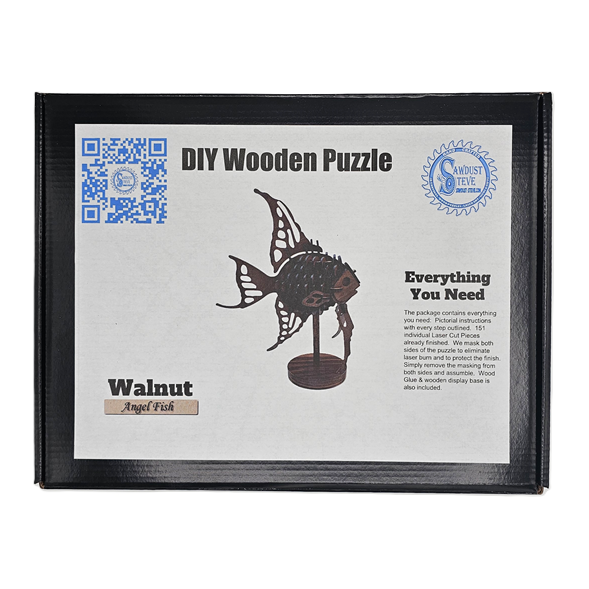 3D DIY Puzzles Angle Fish - Walnut, Unpainted with Paint Kit, Painted Basswood or Acrylic