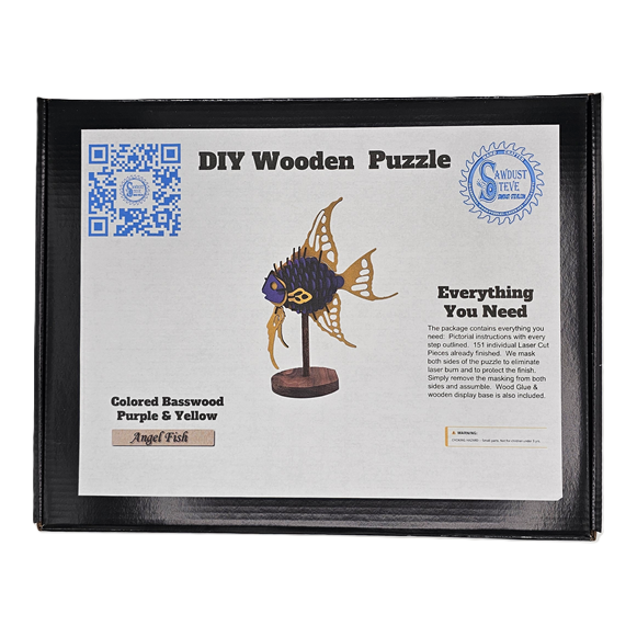 3D DIY Puzzles Angle Fish - Walnut, Unpainted with Paint Kit, Painted Basswood or Acrylic