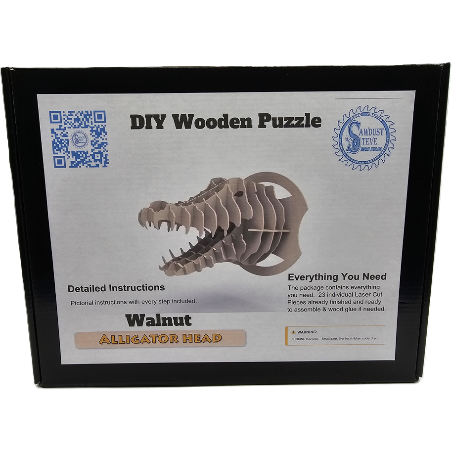3D DIY Puzzel of Alligator Head - Walnut, Unpainted with Paint Kit or Colored Basswood