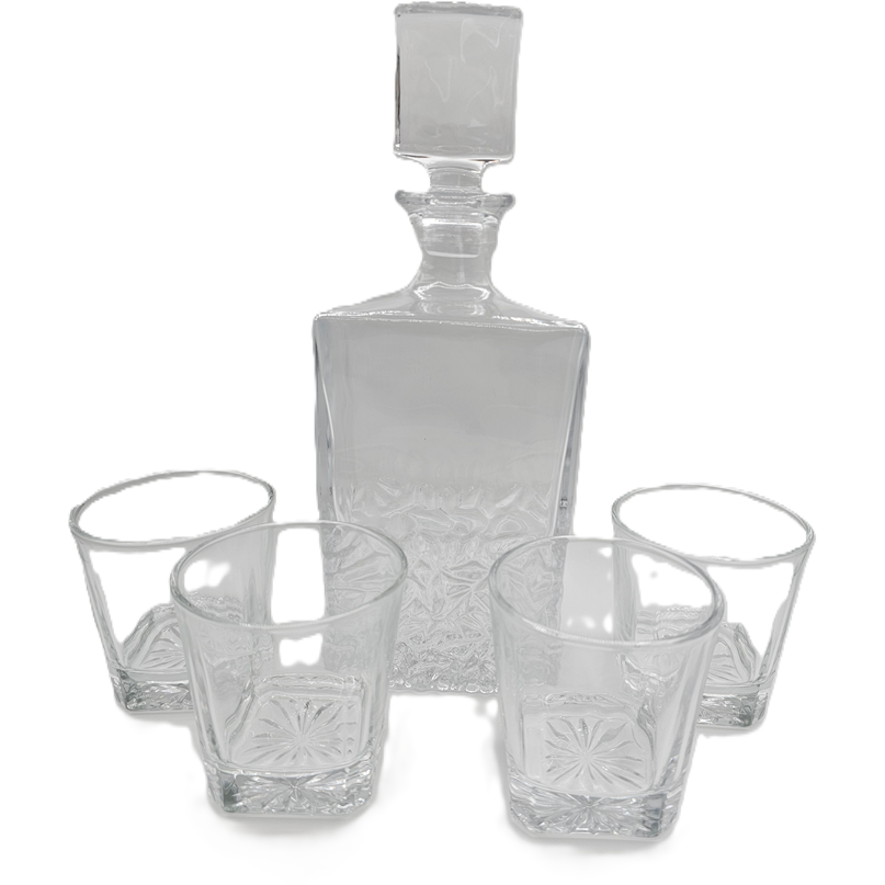 Personalized Whiskey Decanter Set - 750ML Rectangle Decanter & Four Whiskey Rock Glasses