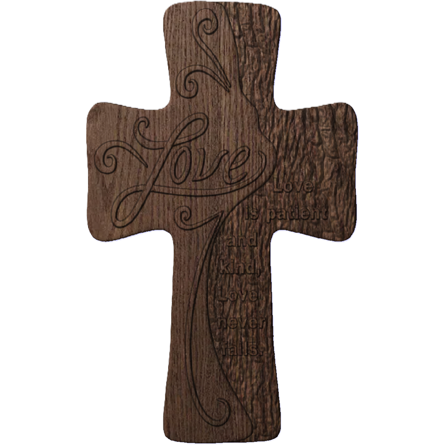 3D Hardwood Carvings of Cross - Faith, Hope & Love