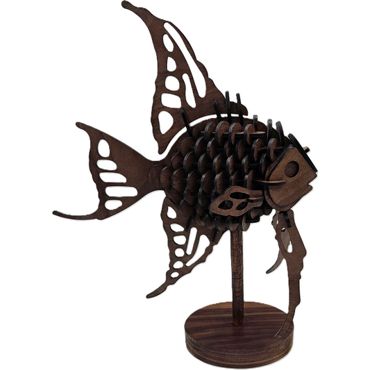 3D DIY Puzzles Angle Fish - Walnut, Unpainted with Paint Kit, Painted Basswood or Acrylic