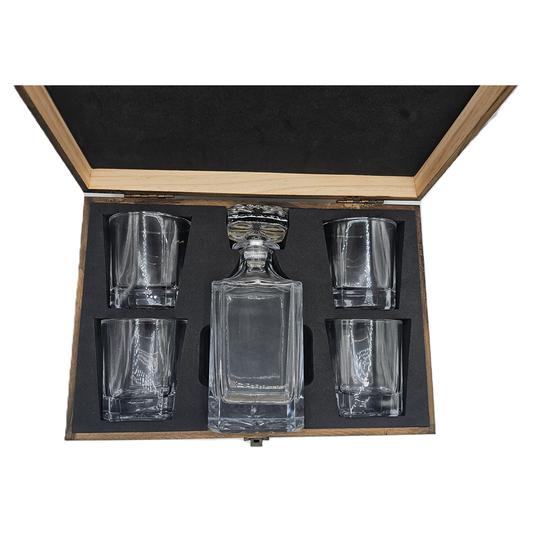Personalized Whiskey Decanter Set - Square 750ML Decanter & Four Whiskey Rock Glasses