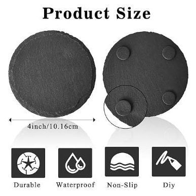 4-inch Round Slate Coasters with Barrel Container - Set of Six Personalized