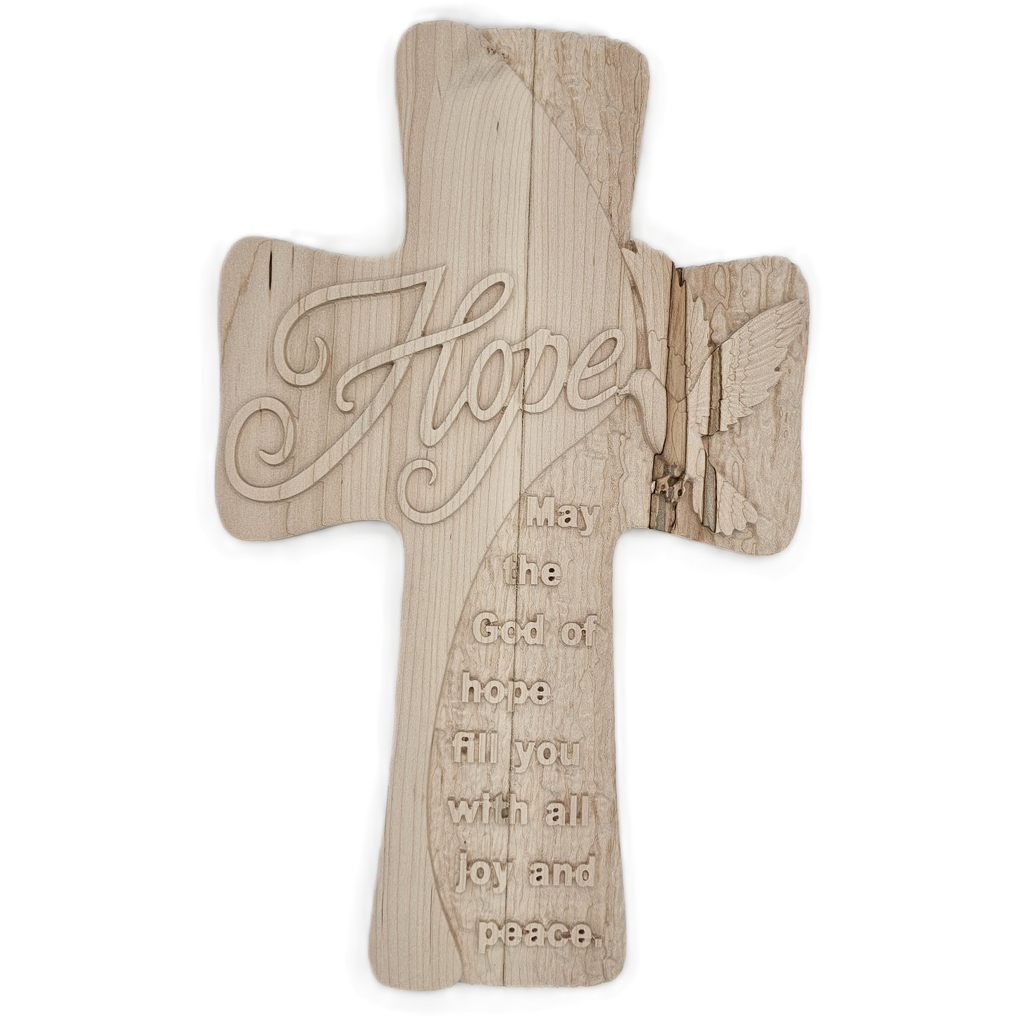 3D Hardwood Carvings of Cross - Faith, Hope & Love