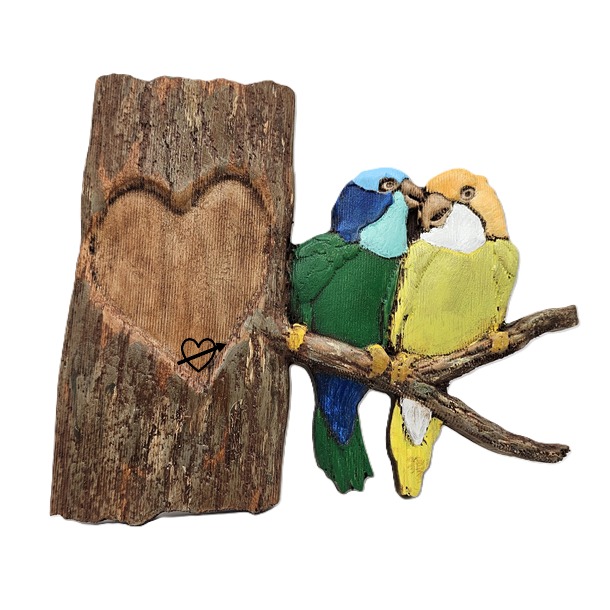 3D Poplar Personalized Love Birds - Painted or Walnut Hardwood
