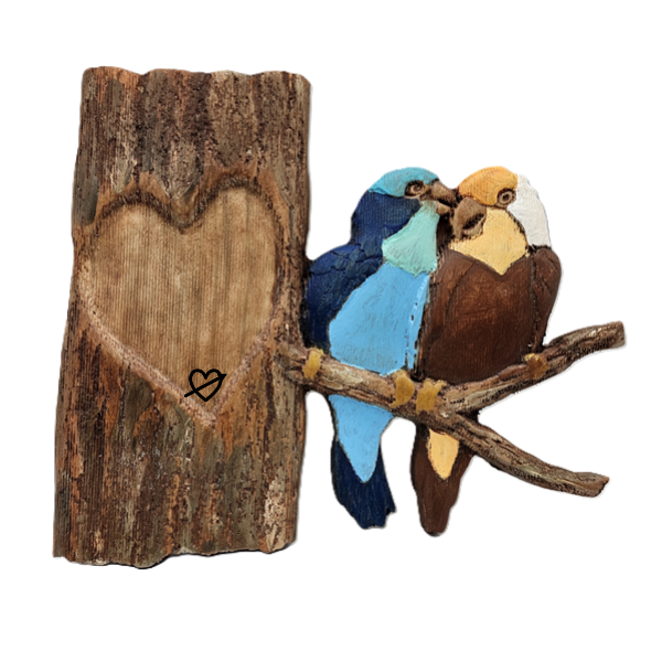 3D Poplar Personalized Love Birds - Painted or Walnut Hardwood