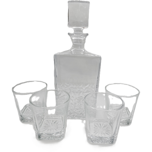 Personalized Whiskey Decanter Set - 750ML Rectangle Decanter & Four Whiskey Rock Glasses
