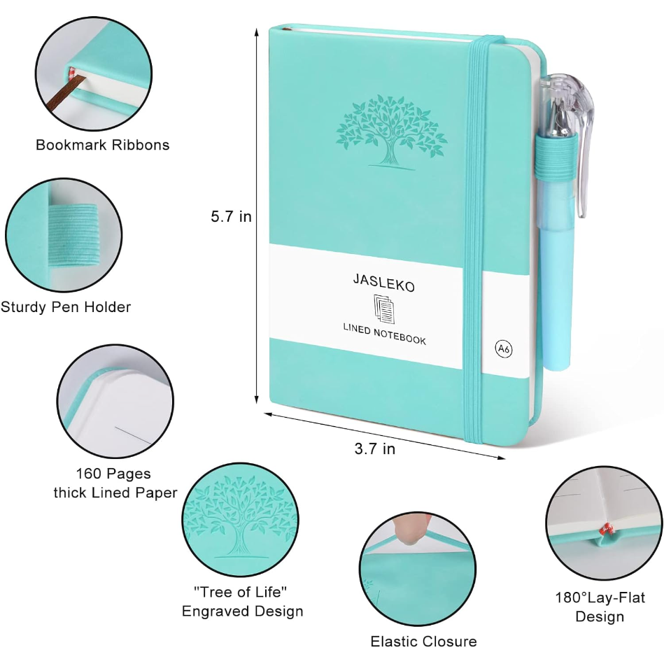 JASLEKO Leather Pocket Notebook Journal with Pen