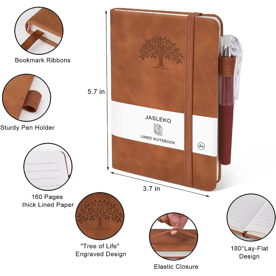 JASLEKO Leather Pocket Notebook Journal with Pen