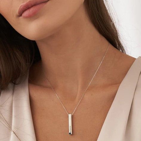 Stainless Steel Vertical Bar Necklace - Personalized