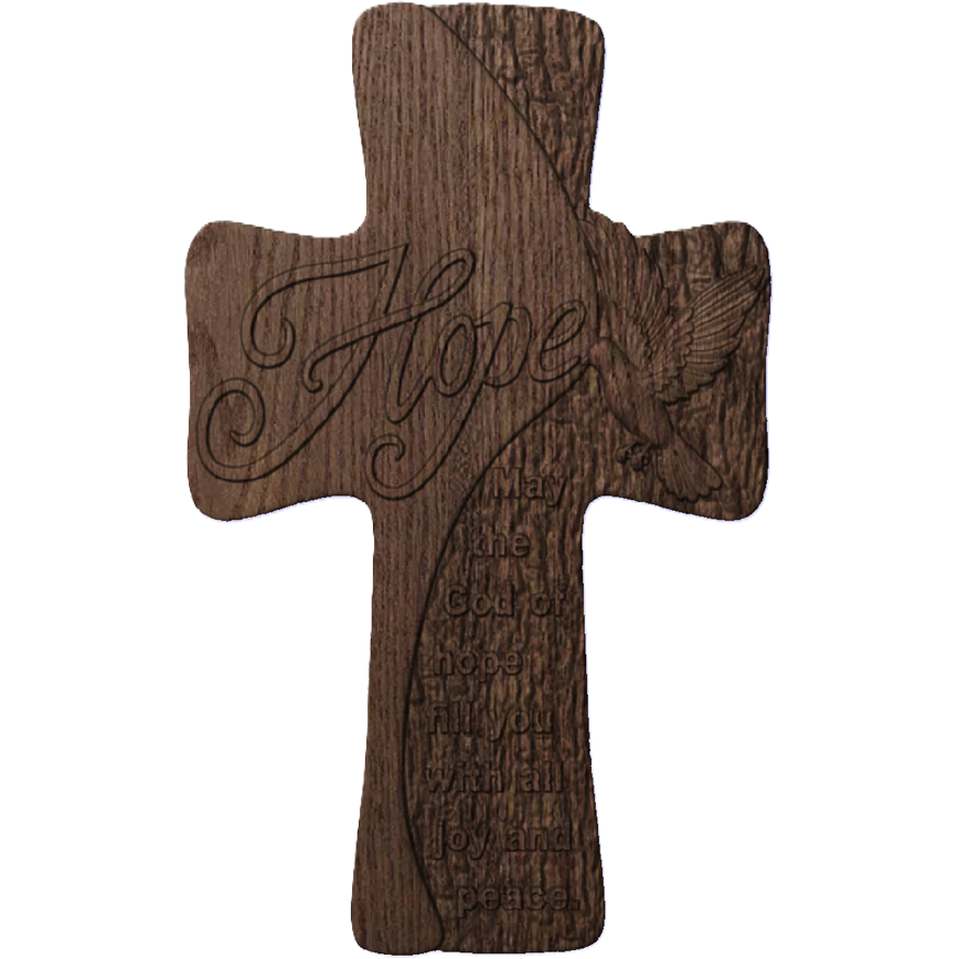 3D Hardwood Carvings of Cross - Faith, Hope & Love